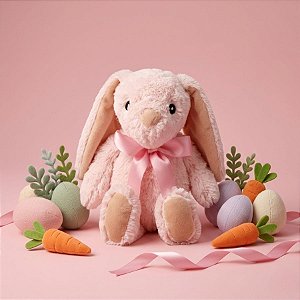Coelho de Pelúcia Orelhas Grandes - Rosa - 27cm - 1 unidade - Cromus - Rizzo