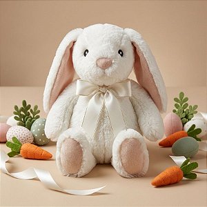 Coelho de Pelúcia Orelhas Grandes - Branco - 27cm - 1 unidade - Cromus - Rizzo