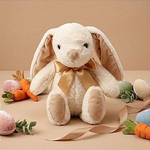 Coelho de Pelúcia Orelhas Grandes - Creme - 27cm - 1 unidade - Cromus - Rizzo