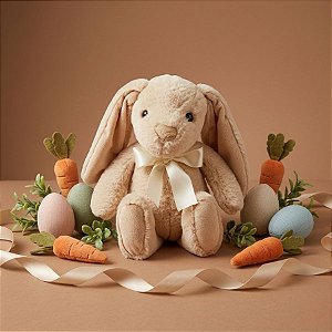 Coelho de Pelúcia Orelhas Grandes - Marrom - 27cm - 1 unidade - Cromus - Rizzo