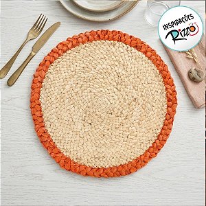 Sousplat Fibra Trancada - Bege/Laranja - 38cm - 1 unidade - Cromus - Rizzo