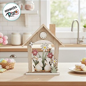 Casa Decorativa Coelhos de Páscoa - 15cm - 1 unidade - Cromus - Rizzo
