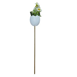 Pick Decorativo de Páscoa - Casca e Flores Branco - 28cm  - 1 unidade - Rizzo