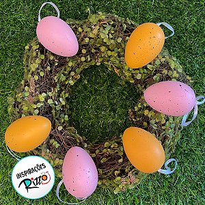 Ovos de Páscoa Laranja e Rosa com Respingos Pretos para Pendurar - 6cm - 6 unidades - Rizzo
