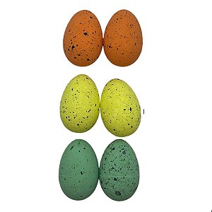 Ovos de Páscoa Amarelo, Laranja e Verde com Respingos Pretos para Pendurar - 5,5cm - 6 unidades - Rizzo