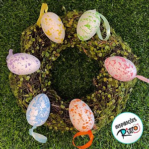 Ovos de Páscoa Branco com Respingos Coloridos para Pendurar - 5,5cm - 6 unidades - Rizzo