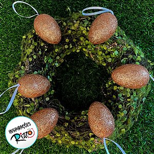 Ovinhos de Páscoa Cobre com Glitter para Pendurar - 5,5cm - 6 unidades - Rizzo