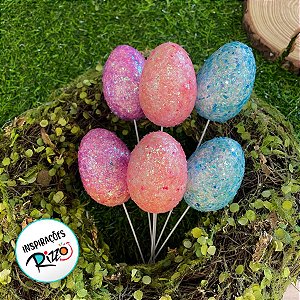 Pick Decorativo Ovos com Glitter Azul, Roxo e Rosa de Páscoa -  21cm  - 6 unidades - Rizzo