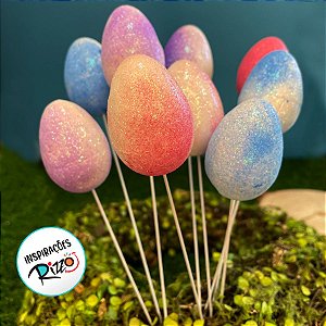 Pick Decorativo Ovos com Glitter de Páscoa -  25,5cm  - 9 unidades - Rizzo