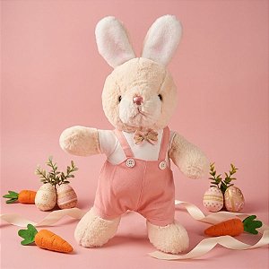 Coelho de Pelúcia com Jardineira Rosa - 36cm - 1 unidade - Rizzo