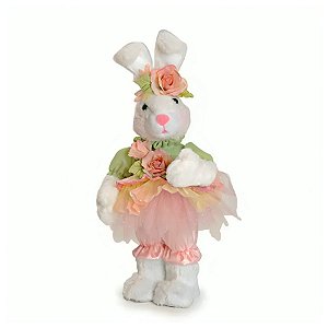 Coelha Decorativa de Páscoa - Bailarina com Tule e Flores - 1 unidade - Cromus - Rizzo