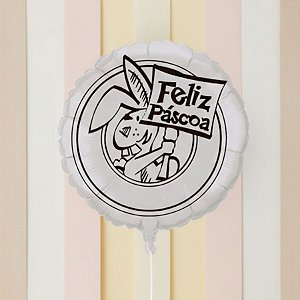 Balão de Festa Metalizado 20" 50cm  - Feliz Páscoa Branco e Marrom  - 1 unidade - Rizzo