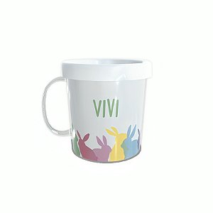 Caneca Acrílica Rosqueável Personalizada - Coelhinhos - Branco - 1 unidade - Rizzo