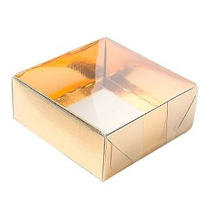 Caixa para Doces com Tampa Transparente Nº9 (6,5x3x6,5cm) Ouro - 10 unidades - Assk - Rizzo