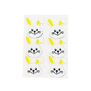 Aplique Decorativo - Coelhos Branco e Amarelo - 6cm - 6 unidades - Rizzo