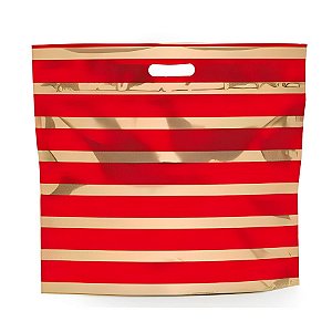 Sacola Metalizada com Zip - 46x43x5cm - Listrado Vermelho/Dourado - 1 unidade - Cromus - Rizzo