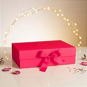Caixa de Papel Rígido Retangular Rosa com Imã e Fita - 1 unidade - Rizzo