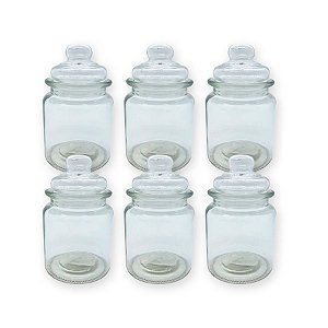 Kit 6 Potes de Vidro Hermético Liso para Mantimento com Tampa - 300ml - Rizzo