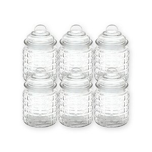 Kit 6 Potes de Vidro Quadriculado para Mantimento com Tampa - 280ml - Rizzo