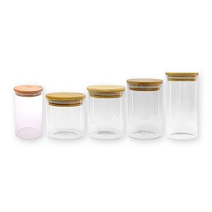 Kit 5 Potes de Vidro com Tampa de Bambu - Rizzo