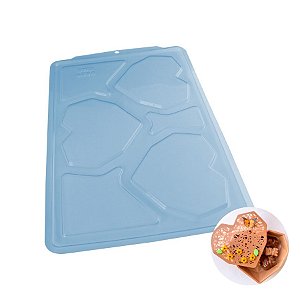 Forma de Acetato Simples Semiprofissional - Tablete Coração Lapidado 350g - Ref. 3694 - 1 unidade - BWB - Rizzo