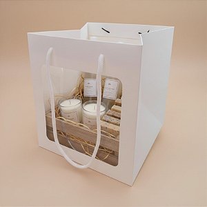 Sacola de Papel com visor de PVC 22x20x20cm - Branca - 1 unidade - Rizzo