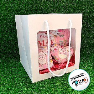 Sacola de Papel com visor de PVC 22x20x20cm - Branca - 1 unidade - Rizzo