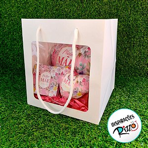 Sacola de Papel com visor de PVC 16x20x16cm - Branca - 1 unidade - Rizzo