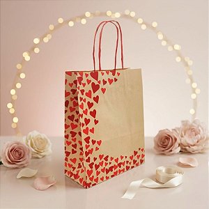 Sacola de Papel Kraft Coração Ref 1667 - 23,5x10x31,5cm - 10 unidades - WMA - Rizzo