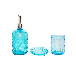 Kit para Banheiro de Vidro 3 Peças - 420ml - Azul - 1 unidade - Rizzo