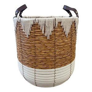 Cesta Decorativa com Detalhe Branco e Alça Curta G - 41x41x41cm - 1 unidade - Rizzo
