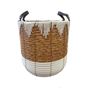 Cesta Decorativa com Detalhe Branco e Alça Curta M - 36x36x36cm - 1 unidade - Rizzo
