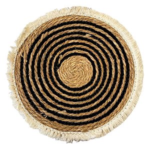 Sousplat Preto com Palha e Franja - 38cm - 1 unidade - Rizzo - Rizzo