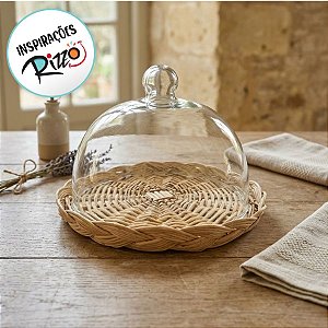 Boleira Redonda de Vidro com Base Trançada - 19x19x15cm - 1 unidade - Rizzo - Rizzo