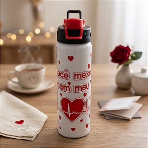 Garrafa Branca de Alumínio - Você Mexe com Meu Coração - 600ml - 1 unidade - Rizzo