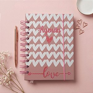 Agenda Permanente Rose com Corações - 160 Folhas - 13x15,1cm - 1 unidade - Rizzo