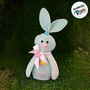 Coelho Flores Coloridas em Feltro Azul - 27cm - 1 unidade - Rizzo