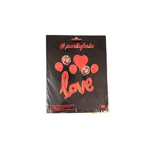 Kit Buque Balões Love Metalizado Vermelho - Buquê com 7 Balões - 1 unidade - Rizzo
