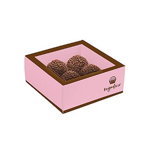 Caixa para 4 Brigadeiros 10,6x10,6x4,5cm Brigadeiro Rosa - 10 unidades - Cromus - Rizzo