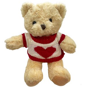 Urso de Pelúcia com Blusa de Coração - Creme - 28cm - 1 unidade - Rizzo