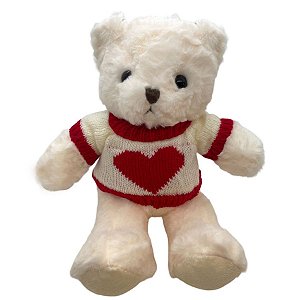 Urso de Pelúcia com Blusa de Coração - Branco - 28cm - 1 unidade - Rizzo