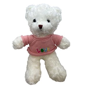 Urso de Pelúcia Branco com Blusa Love - Rosa - 28cm - 1 unidade - Rizzo