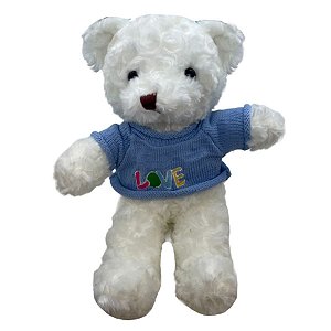 Urso de Pelúcia Branco com Blusa Love - Azul - 28cm - 1 unidade - Rizzo