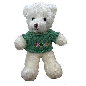Urso de Pelúcia Branco com Blusa Love - Verde - 28cm - 1 unidade - Rizzo