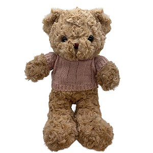 Urso de Pelúcia Marrom com Blusa de Lã - Rosa - 30cm - 1 unidade - Rizzo