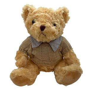 Urso de Pelúcia com Blusa de Lã - Marrom - 23cm - 1 unidade - Rizzo
