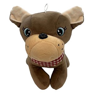 Cachorro de Pelúcia Bulldog - Marrom com Lenço Vermelho - 22cm - 1 unidade - Rizzo