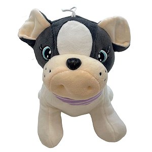 Cachorro de Pelúcia Bulldog - Branco e Preto - 22cm - 1 unidade - Rizzo