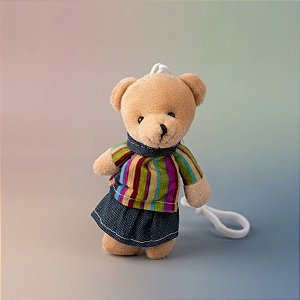 Chaveiro Urso de Pelúcia - Vestido Listrado Colorido - 14cm - 1 unidade - Rizzo