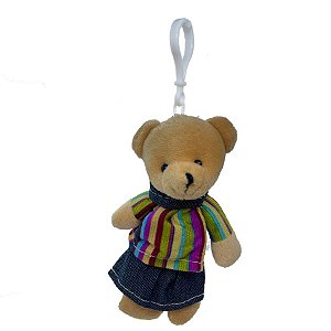 Chaveiro Urso de Pelúcia - Vestido Listrado Colorido  - 14cm - 1 unidade - Rizzo